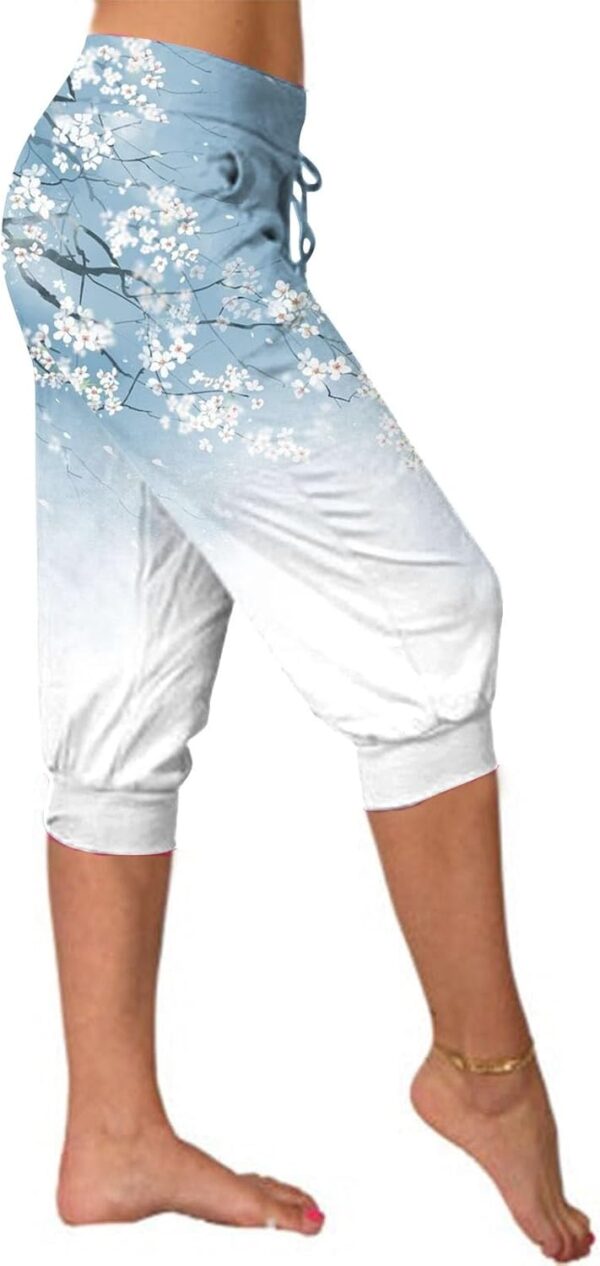 Pantaloni donna elasticizzati vita alta capri yoga casual-3